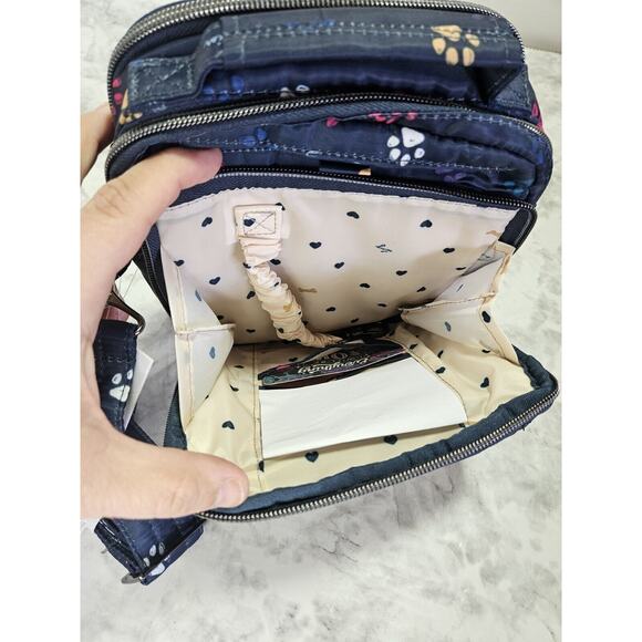 LUG Skeeter Crossbody Bag Purse Pet Paws Print Navy Blue RFID NWT - Picture 14 of 16